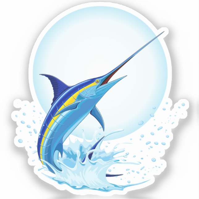Adesivo Marlin Azul Saltando do Oceano (Frente)