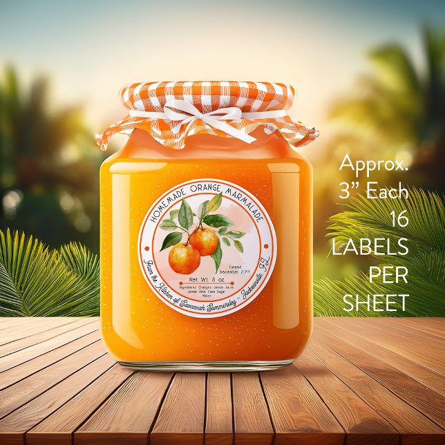 Adesivo Marmelada Laranja Homemada Canning 3 Em 16 | Folha (Tangy Homemade Orange Marmalade Canning Vinyl Waterproof 3" Kiss Cut Stickers | Labels - 16 | Sheet)