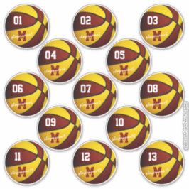 Adesivo maroon gold basquetebol personalizado 13 jogadores
