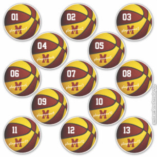Adesivo maroon gold basquetebol personalizado 13 jogadores