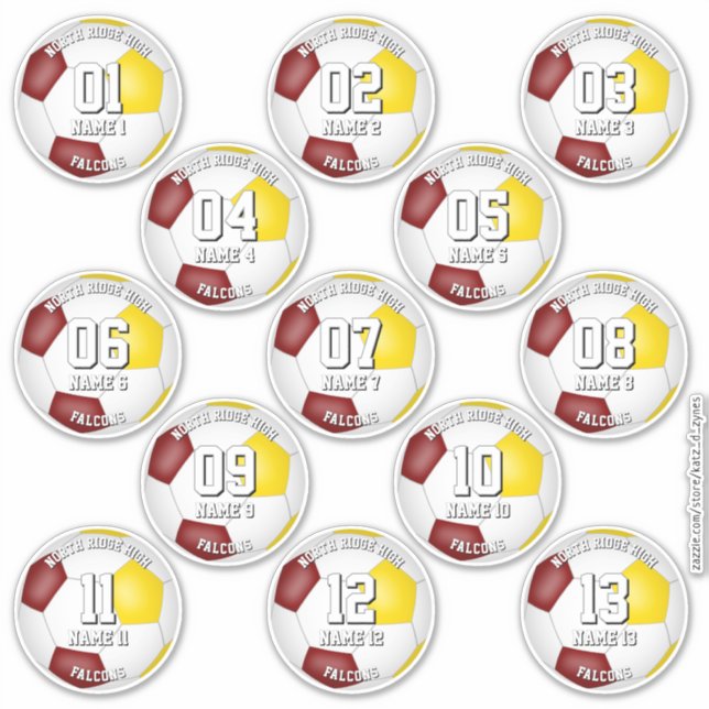 Adesivo maroon gold soccer team colors gifts 13 players (Frente)