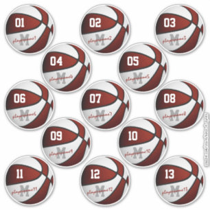 Adesivo maroon white basquetebol personalizado 13 jogadore