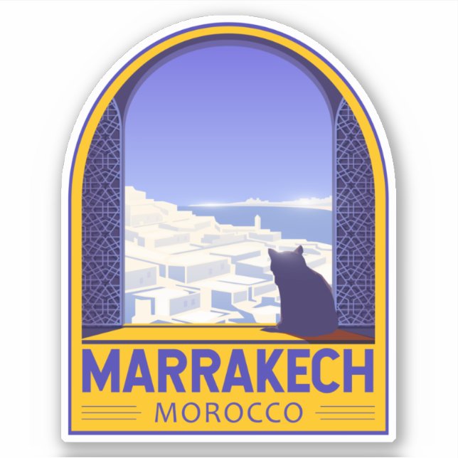 Adesivo Marrakech Marrocos Cat Retro (Frente)