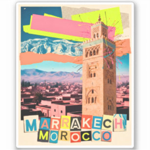 Adesivo Marrakech Marrocos Viagem Koutoubia Silhueta Vinta