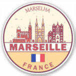 Adesivo Marselha França City Skyline Emblem<br><div class="desc">Design de arte colorida e minimalista de Marselha, com monumentos e marcos da cidade na França.</div>