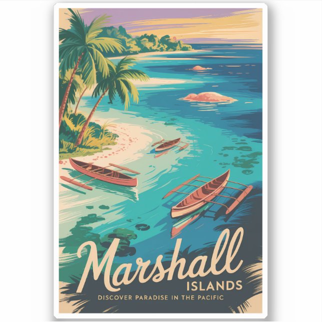 Adesivo Marshall Islands Coast Illustration Travel Art (Frente)