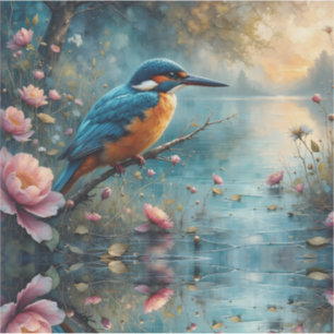 Adesivo Martim-pescador empoleirado sobre flores cor-de-ro