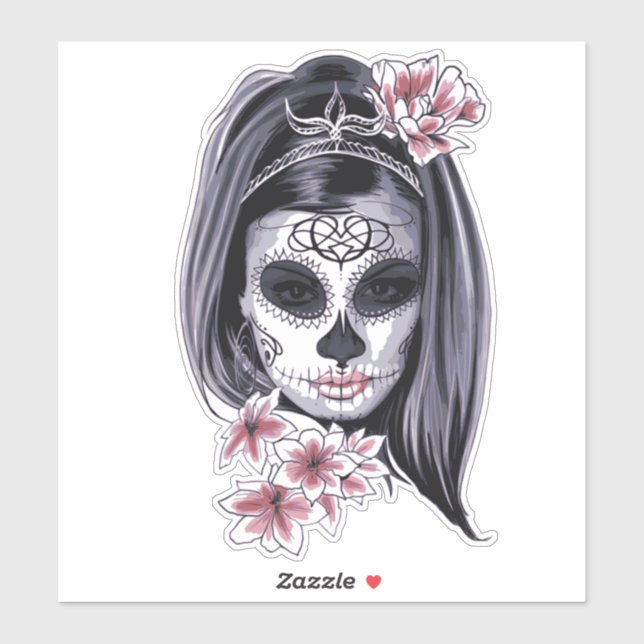 Adesivo Máscara de Carnaval bonito crânio de mulher Thunde (Folha)