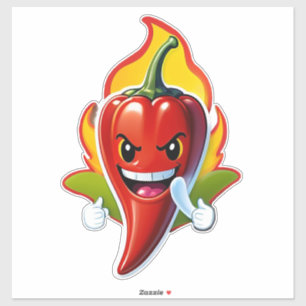 Adesivo Mascote de Pimenta de Fogo de Desenho Animado com 