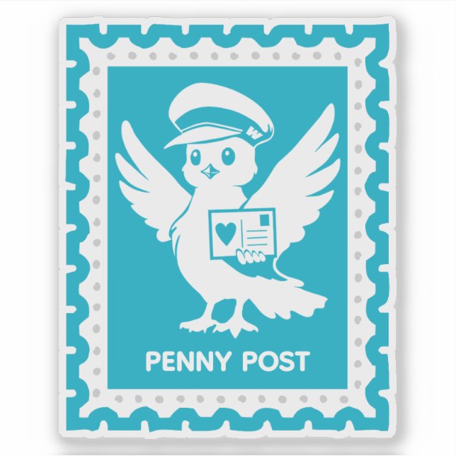 Adesivo Mascote do Penny Post Design de Selo Postal (Frente)