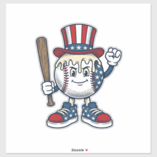 Adesivo Mascote Patriótico de Beisebol Design de Gravura V