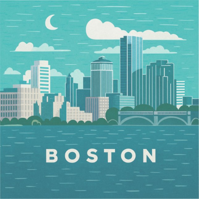 Adesivo Massachusetts Night Cityscape | Boston City (Frente)