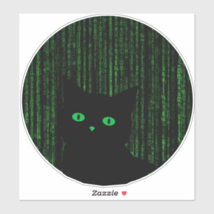 Adesivo matrix cat, the matrix rain code, binary code