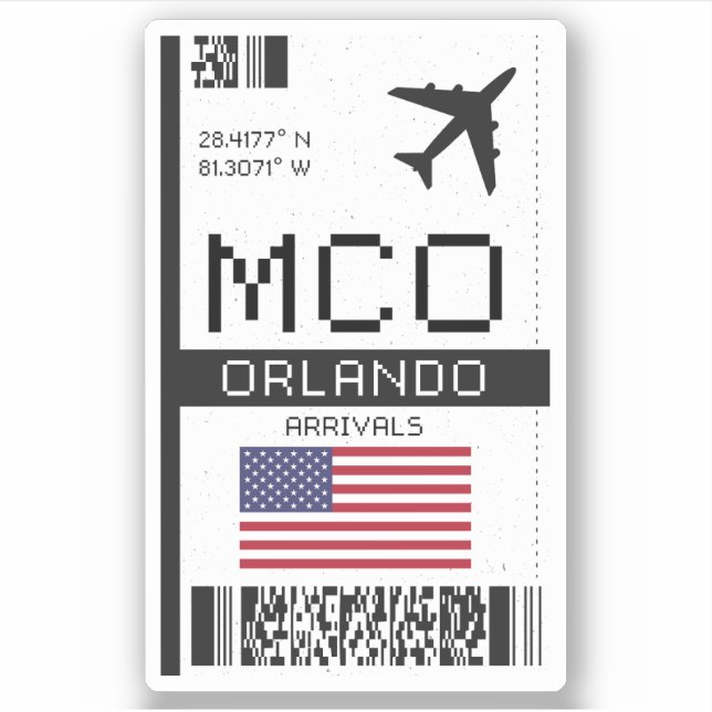 Adesivo MCO Orlando, passagem de embarque no aeroporto da  (Frente)