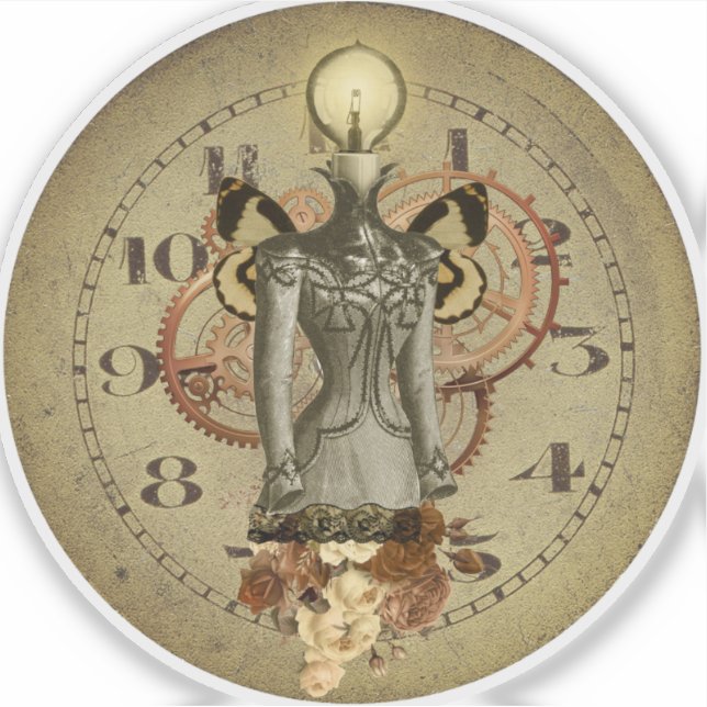 Adesivo Medalhão de Colagem de Fêmeas Steampunk (Frente)