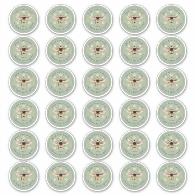 Adesivo Mel Jar Label Honey Bee Apiary 2 InCH Stickers (Frente)