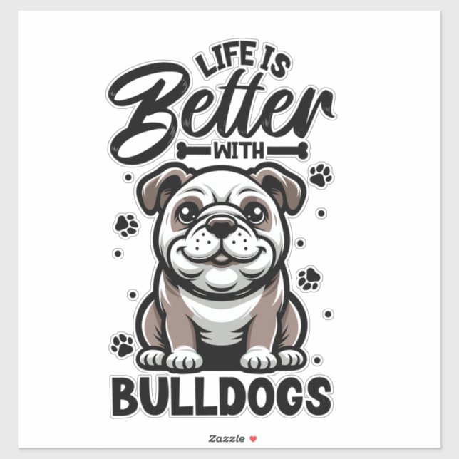 Adesivo Melhor vida com Bulldog (Folha)