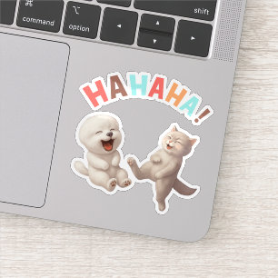Adesivo Melhores Amigas Rindo: HAHAHA! Arte de Bichon e Ga