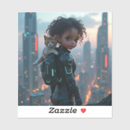 Adesivo menina afro-americana com gatinho