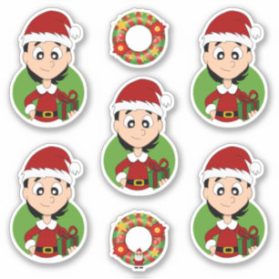 Adesivo Menina bonita com cabelo preto curto, desenho anim