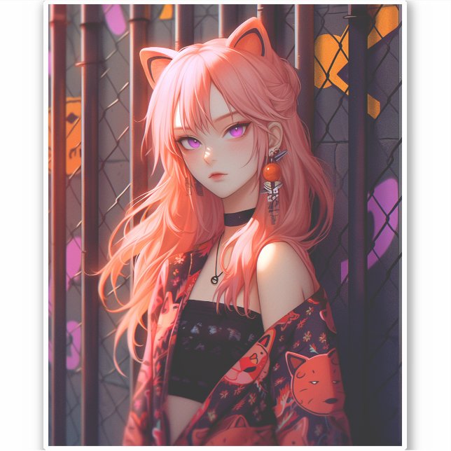 Adesivo Menina de Animação Bela (Frente)