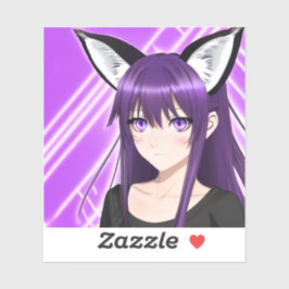 Adesivo Menina de animação com cabelo e olhos roxos