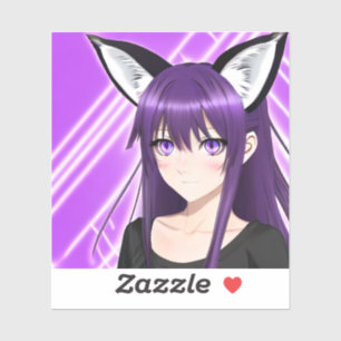 Adesivo Menina de animação com cabelo e olhos roxos