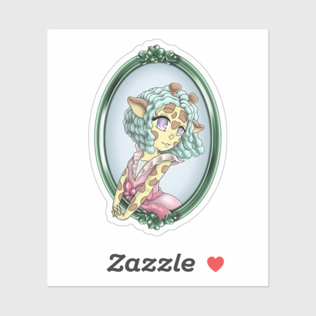 Adesivo Menina de animação Kawaii Giraffe (Folha)