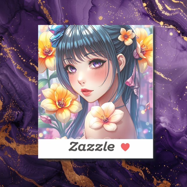 Adesivo Menina de anime bonito com olhos roxos (Criador carregado)