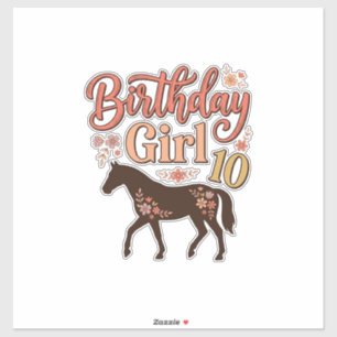 Adesivo Menina de Aniversário 10 Cavalo Floral Desenho Vet
