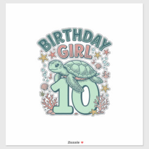 Adesivo Menina de Aniversário 10 Tartaruga Marinha Desenho