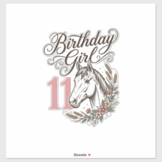 Adesivo Menina de Aniversário 11 Cavalo Floral Camisa Vint