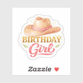 Adesivo Menina de Aniversário Com Chapéu de Cowgirl