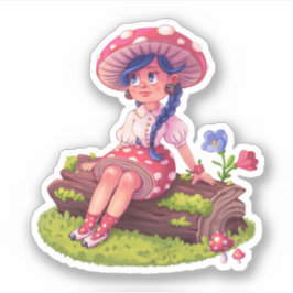 Adesivo Menina De Cogumelo Na Natureza