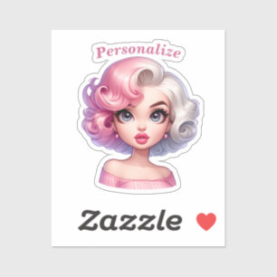 Adesivo Menina de Glamour Retro Animada Personalizada