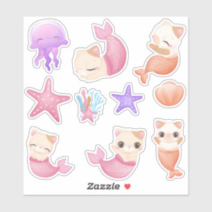 Adesivo Menina de sereia de gato-de-puré-rosa