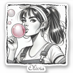 Adesivo Menina e PBubble bonitos,Diversão em banda desenha