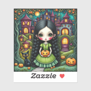 Adesivo Menina Gótica Fofa Abóbora Vila Halloween