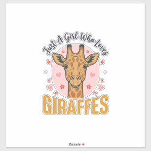 Adesivo Menina Que Ama Girafas Desenho de Gravura Vintage_