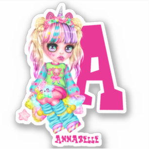 Adesivo Meninas Cute Unicorn Personalizadas com o Nome Mon