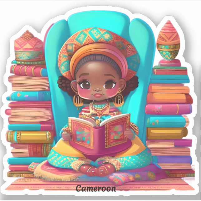 Adesivo Meninas da Leitura Mundial - Camarões (Frente)