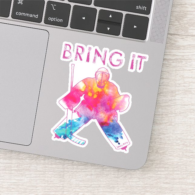 Adesivo Meninas Mulheres Trazem o Hockey Goalie Watercolor (Detalhe)