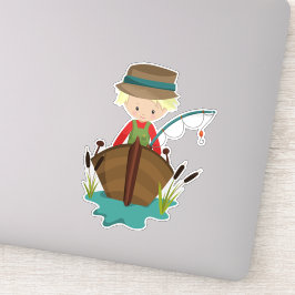 Adesivo Menino Pescador, Pescador, Vara de Pescar, Cabelo 