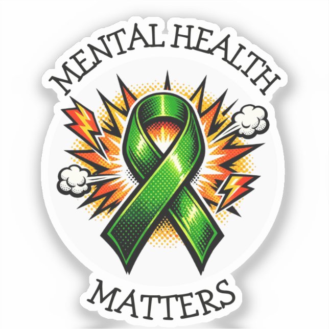 Adesivo Mental Health Matters Pop Art Green Ribbon (Frente)
