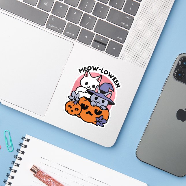 Adesivo Meow-Loween - Design de Gato de Halloween (Notebook com iPhone)