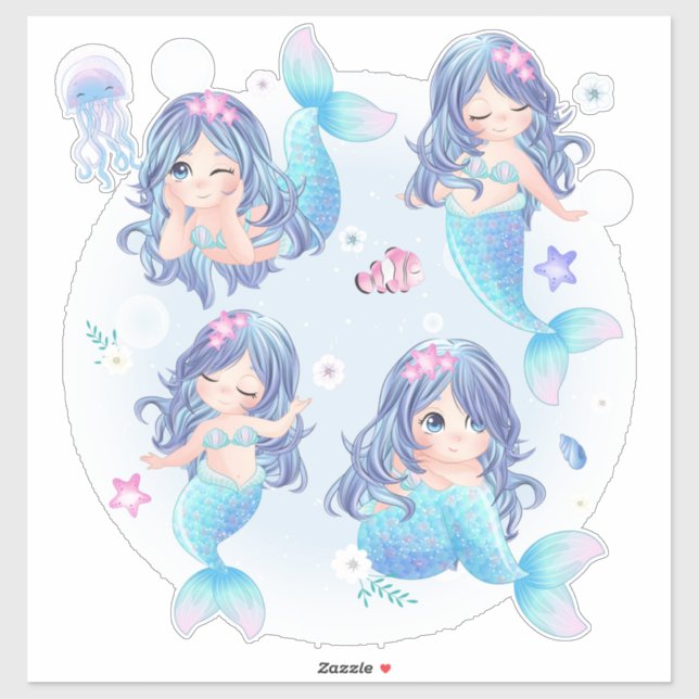 Adesivo Mermaid e Fish Sticker (Folha)