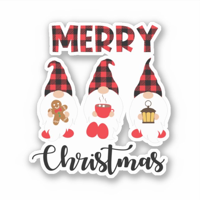 Adesivo Merry Christmas- Buffalo Plaid Gnomes (Frente)