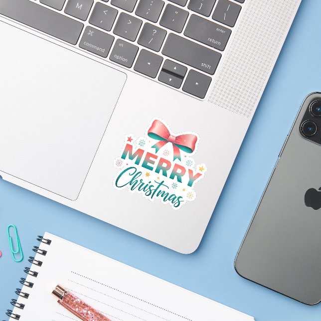 Adesivo Merry Christmas Festive Bow Sticker (Notebook com iPhone)