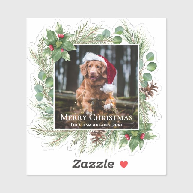 Adesivo Merry Christmas Pet Photo Wreath Botanical (Folha)