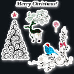 Adesivo Merry Christmas Sticker<br><div class="desc">Arte original,  Feliz Natal! Tampa amovível do Papai noel no pássaro. Texto personalizável. * Garrafas de água decorada,  laptop,  livros,  etc. Tamanho menor.</div>